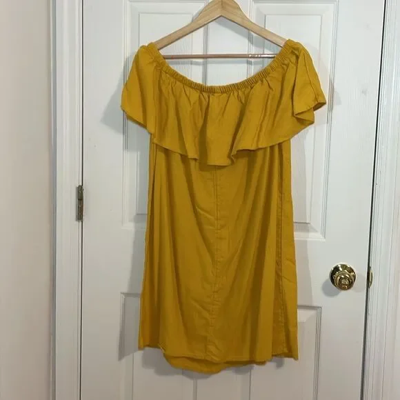 Old Navy Linen Off shoulder Mustard Dress with Ruffle, Large - Picture 5 of 5